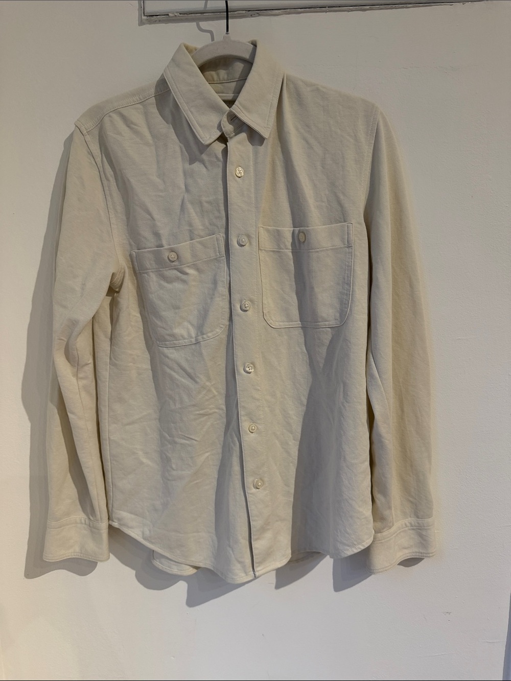 Men’s Club Monaco Cream Button-Up Long Sleeve Shirt, XS